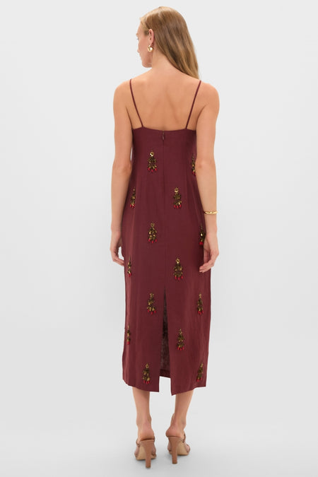 Pomegranate Linen Woven Straight Sleeveless Midi Dress