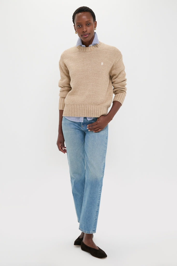 Tan Heather Cotton Long Sleeve Crewneck | Polo Ralph Lauren