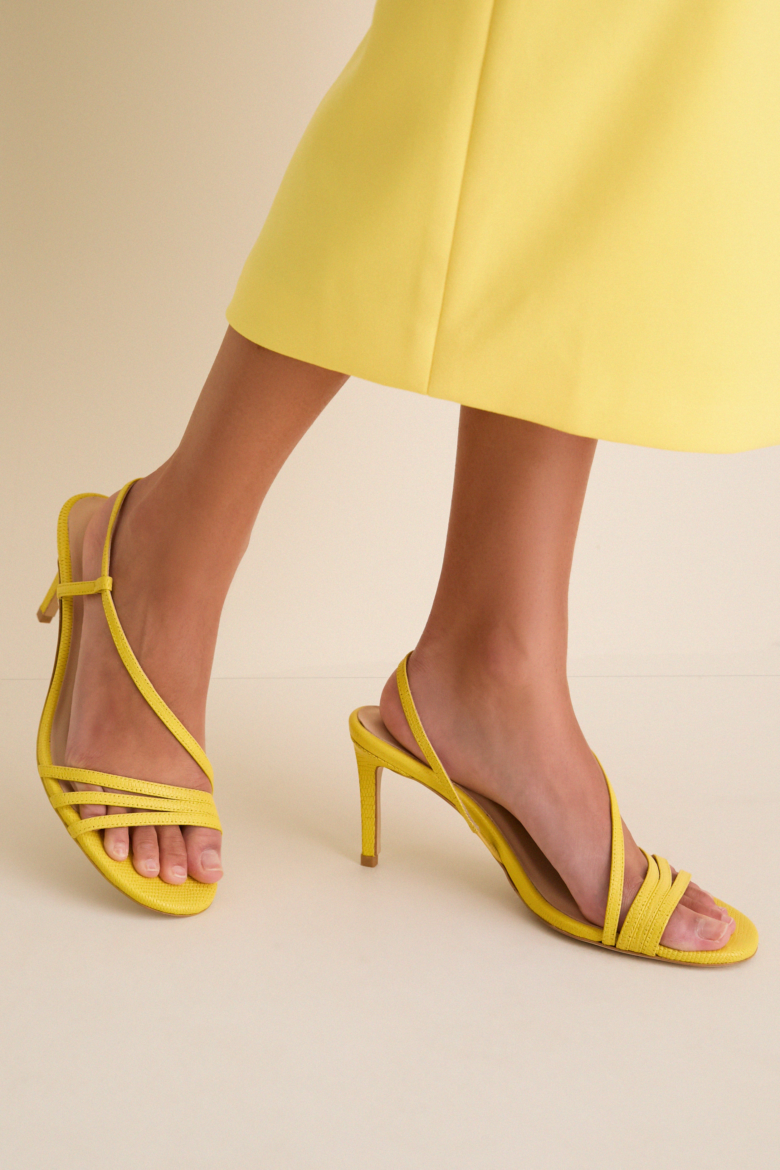 Lemon Yellow Embossed Leather Scarlet Heels | Tuckernuck Shoes
