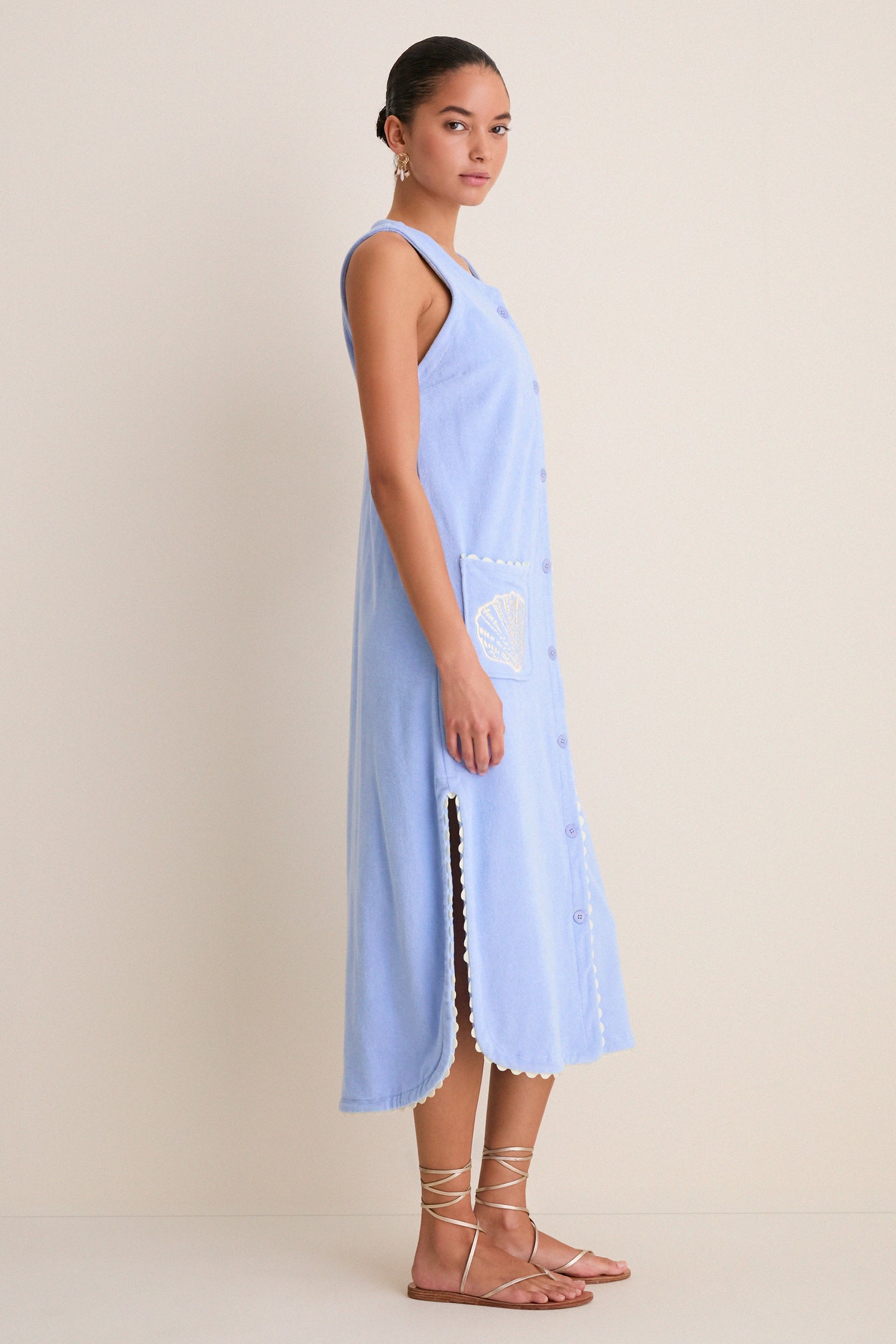 Sky Blue Embroidered Bermuda Terrycloth Caftan