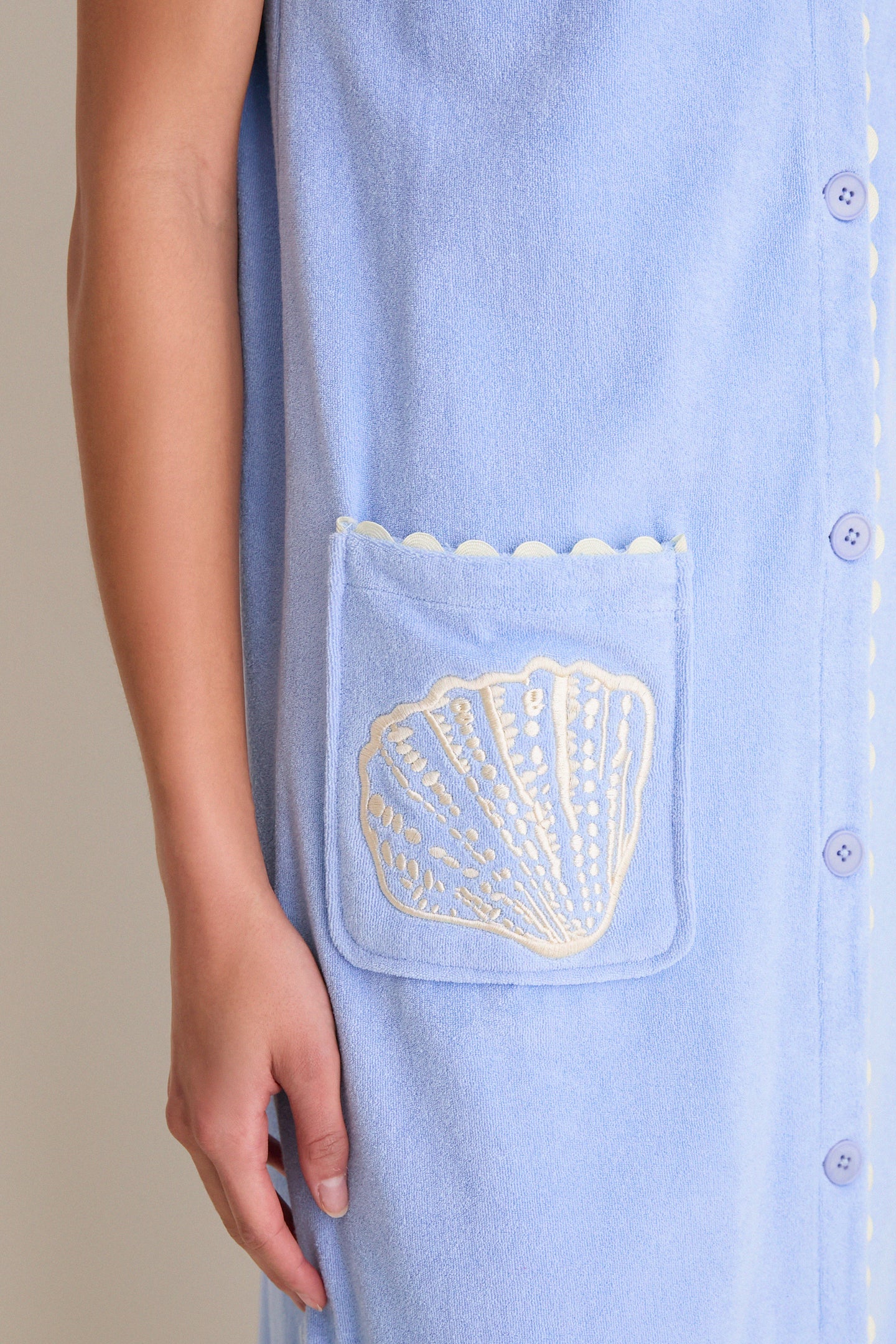 Sky Blue Embroidered Bermuda Terrycloth Caftan