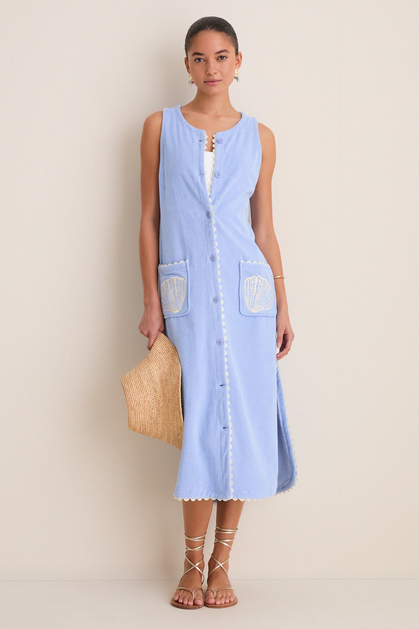 Sky Blue Embroidered Bermuda Terrycloth Caftan