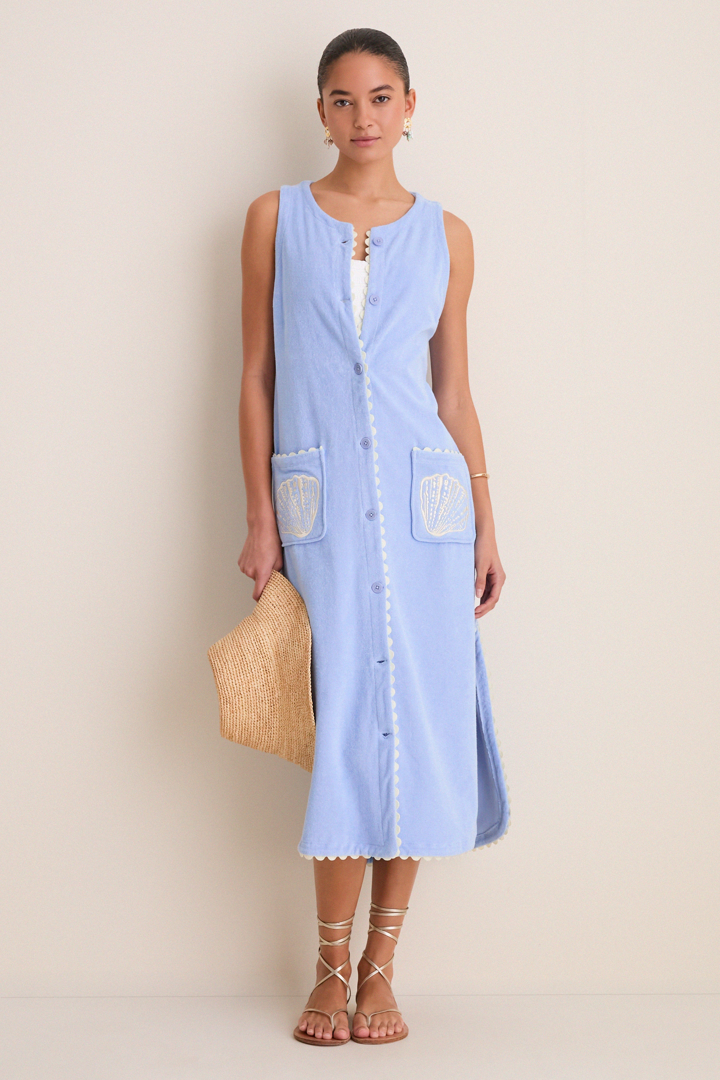 Sky Blue Embroidered Bermuda Terrycloth Caftan