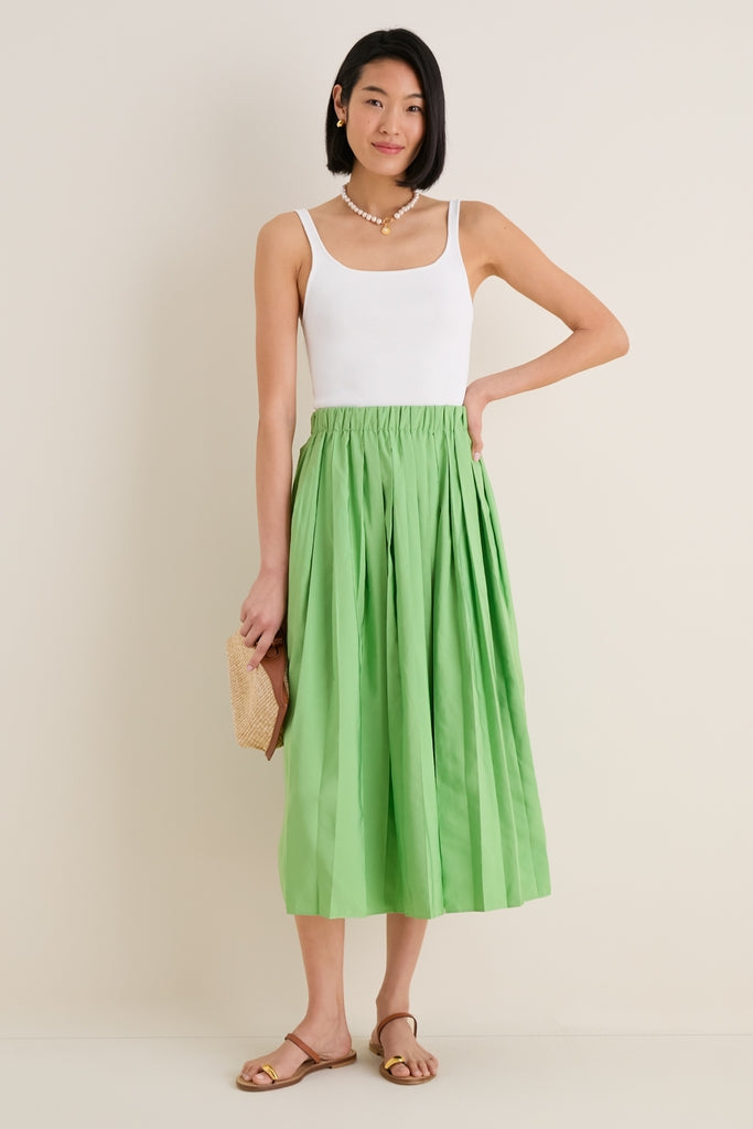 Pistachio Pleated Dixon Midi Skirt