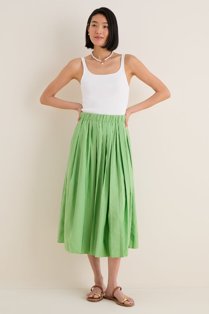 Pistachio Pleated Dixon Midi Skirt