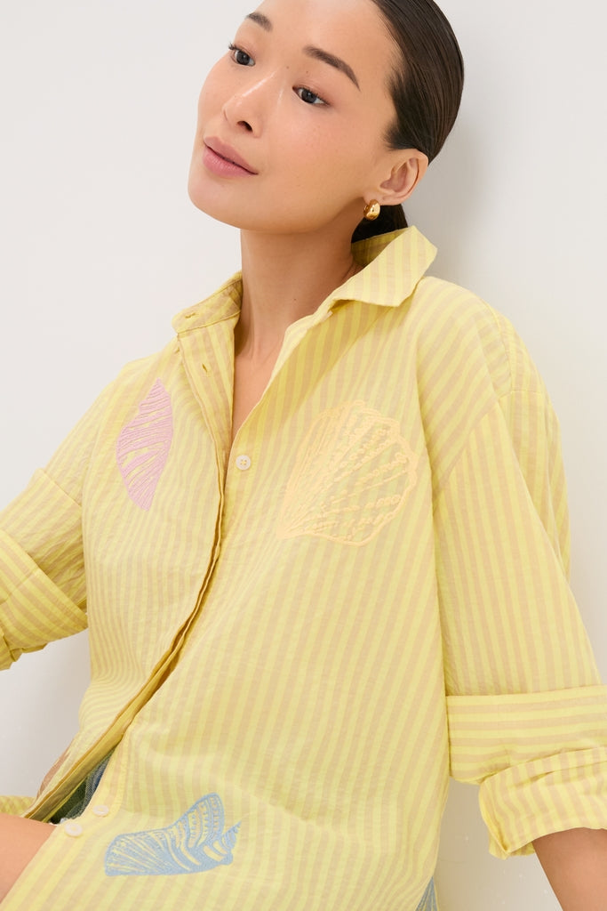 Citrine Stripe Embroidered Nadine Button Down