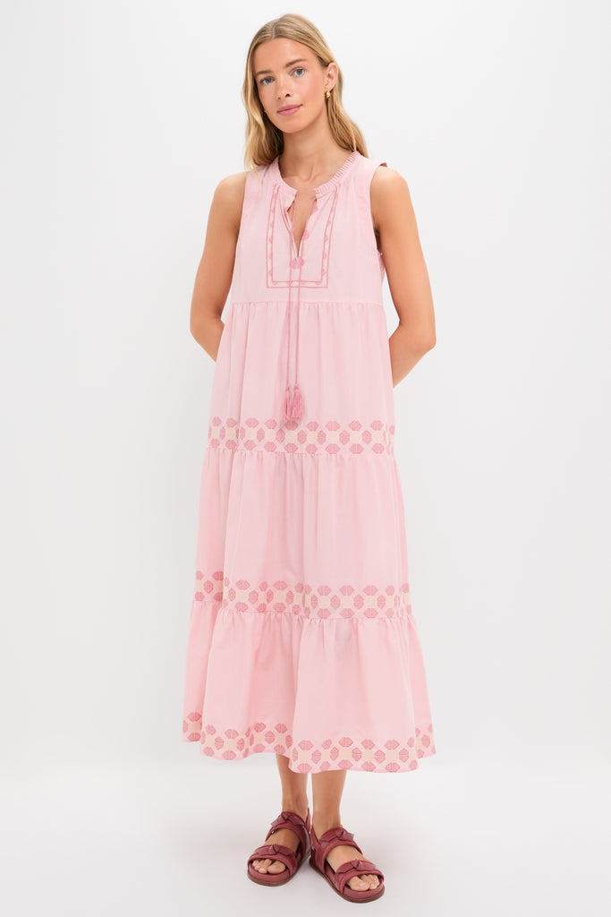Conch Pink Geometric Embroidered Salty Paloma Caftan