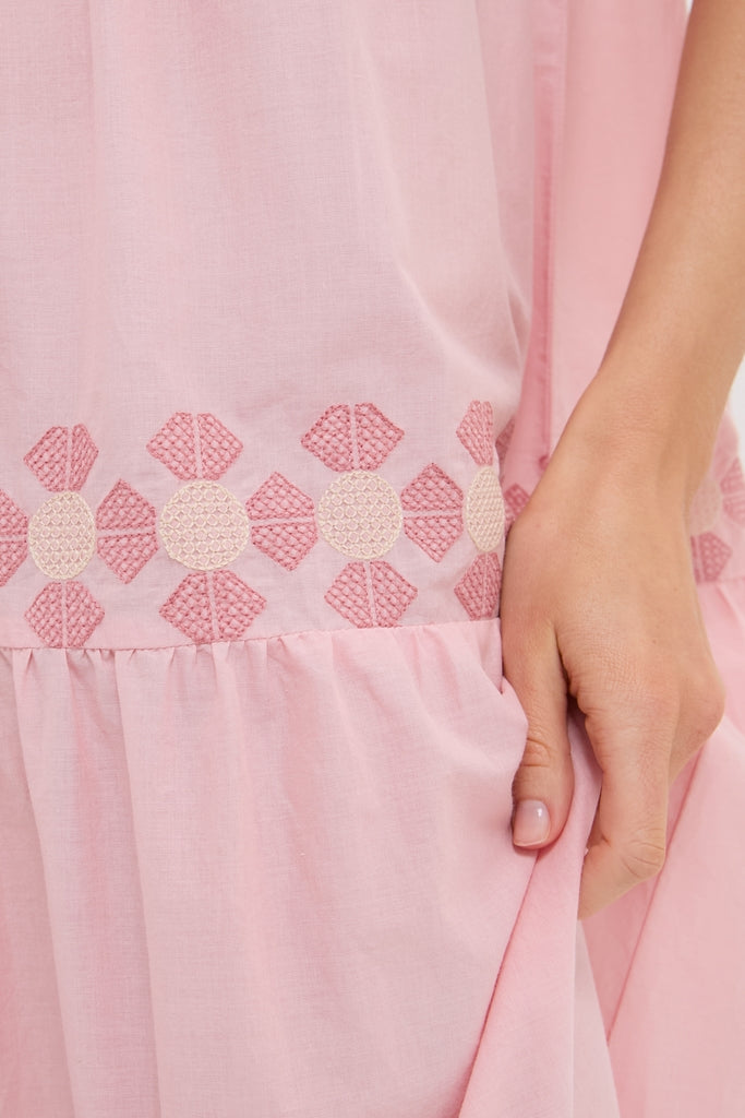 Conch Pink Geometric Embroidered Salty Paloma Caftan