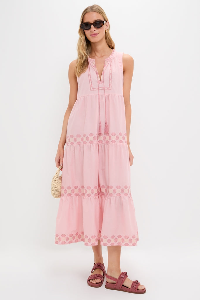 Conch Pink Geometric Embroidered Salty Paloma Caftan