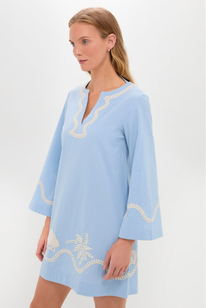 blue seersucker dress Blue Seersucker Embroidered Marcelle Dress