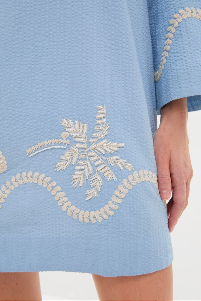 Blue Seersucker Embroidered Marcelle Dress