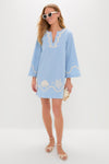 Blue Seersucker Embroidered Marcelle Dress