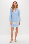 Blue Seersucker Embroidered Marcelle Dress