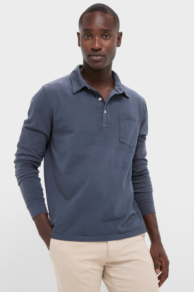 Washed Navy Long Sleeve Hudson Polo | Spruce