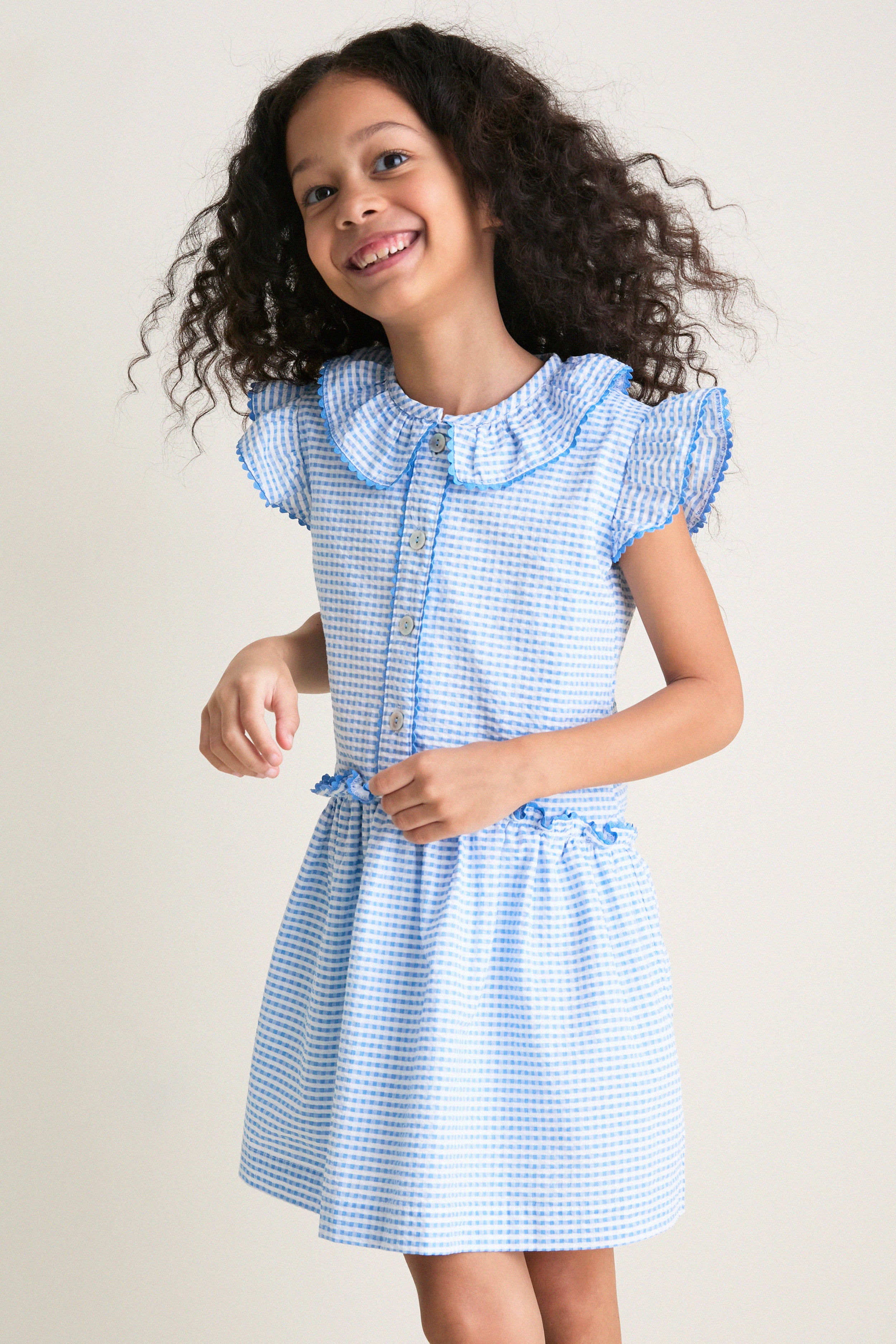 Blue Gingham Fabiola Drop Waist Dress | La Coqueta