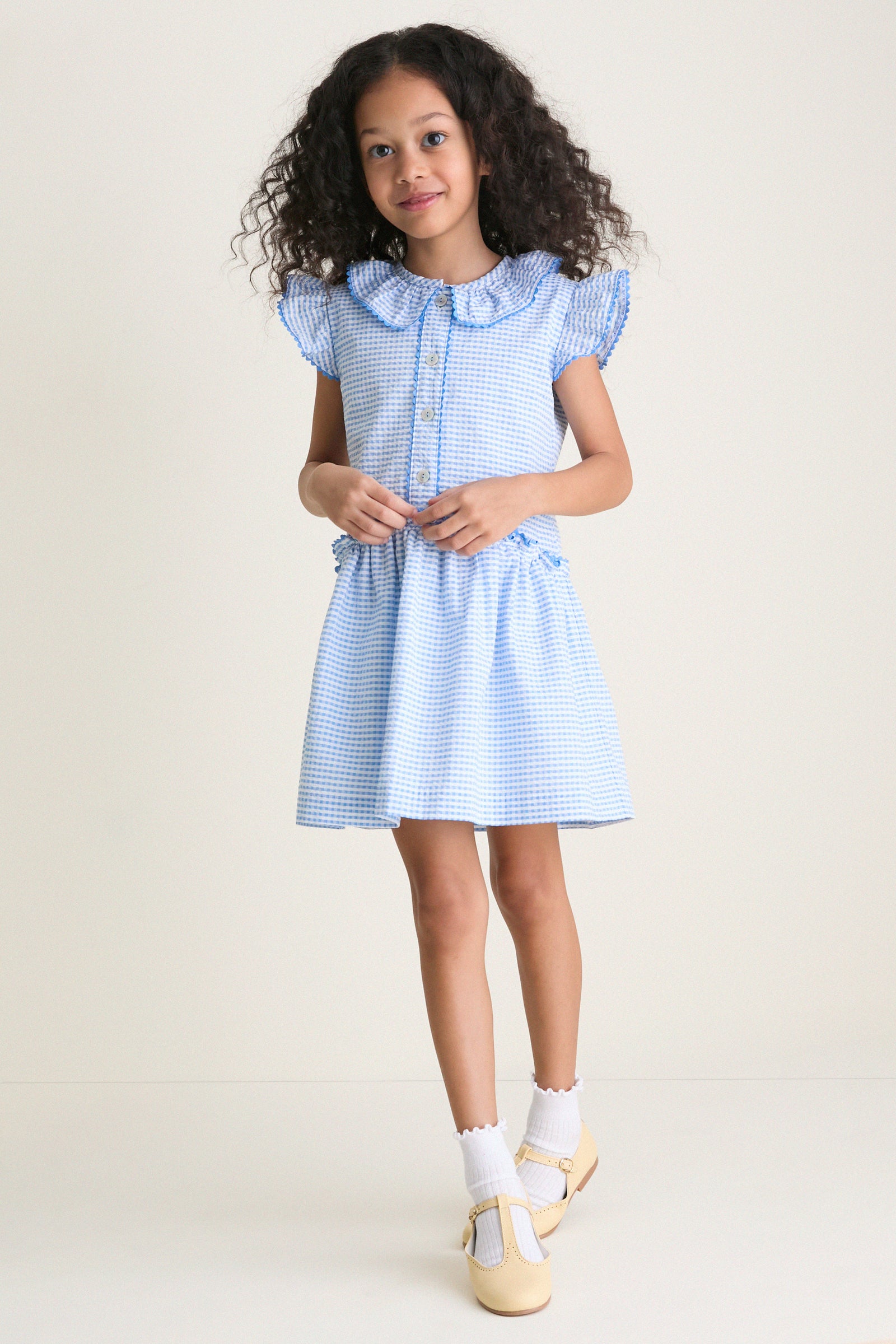 Blue Gingham Fabiola Drop Waist Dress | La Coqueta Blue Gingham Fabiola Drop Waist Dress | La Coqueta