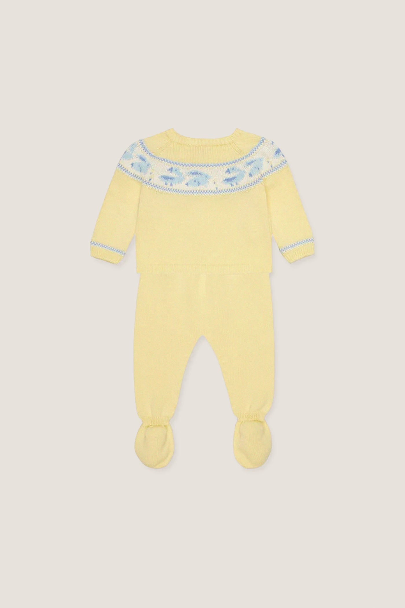 Lemon Kayra Cotton Baby Knitted Set: Classic, high-end two-piece with intarsia motifs, featuring a button-front sweater and effortless footed leggings for fun, comfortable wear.