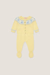 Lemon Kayra Cotton Baby Knitted Set: classic, effortless style with a fun Fair Isle cardigan and matching footed pants, offering high-end comfort and playful motifs.