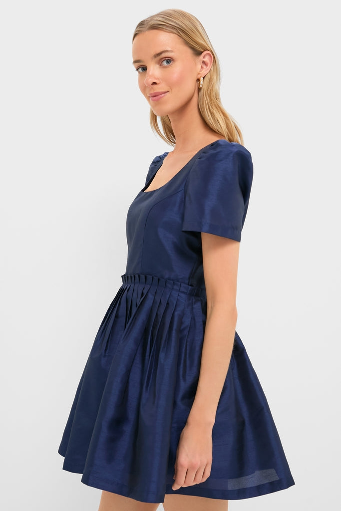 mini dress with pleats English Factory Navy Pleated Lucerne Mini Dress Navy / XXS