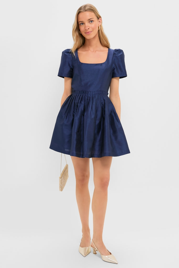 Navy Pleated Lucerne Mini Dress | English Factory