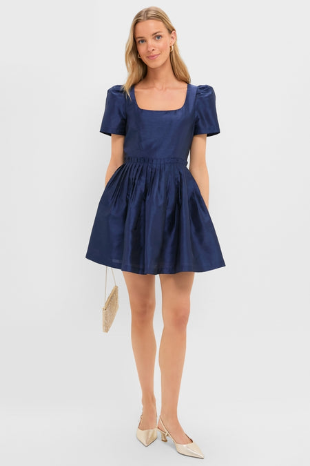 Navy Pleated Lucerne Mini Dress