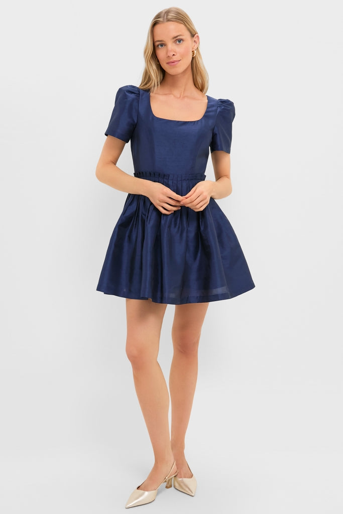 Navy Pleated Lucerne Mini Dress | English Factory Navy Pleated Lucerne Mini Dress | English Factory