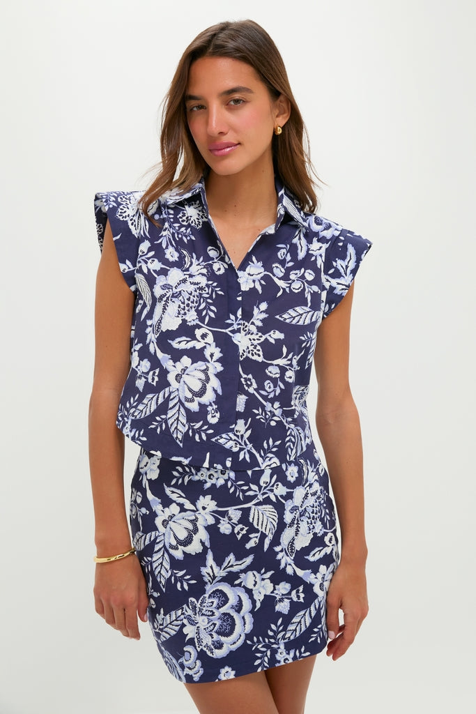 Navy Multi Floral Cropped Charlie Shirt