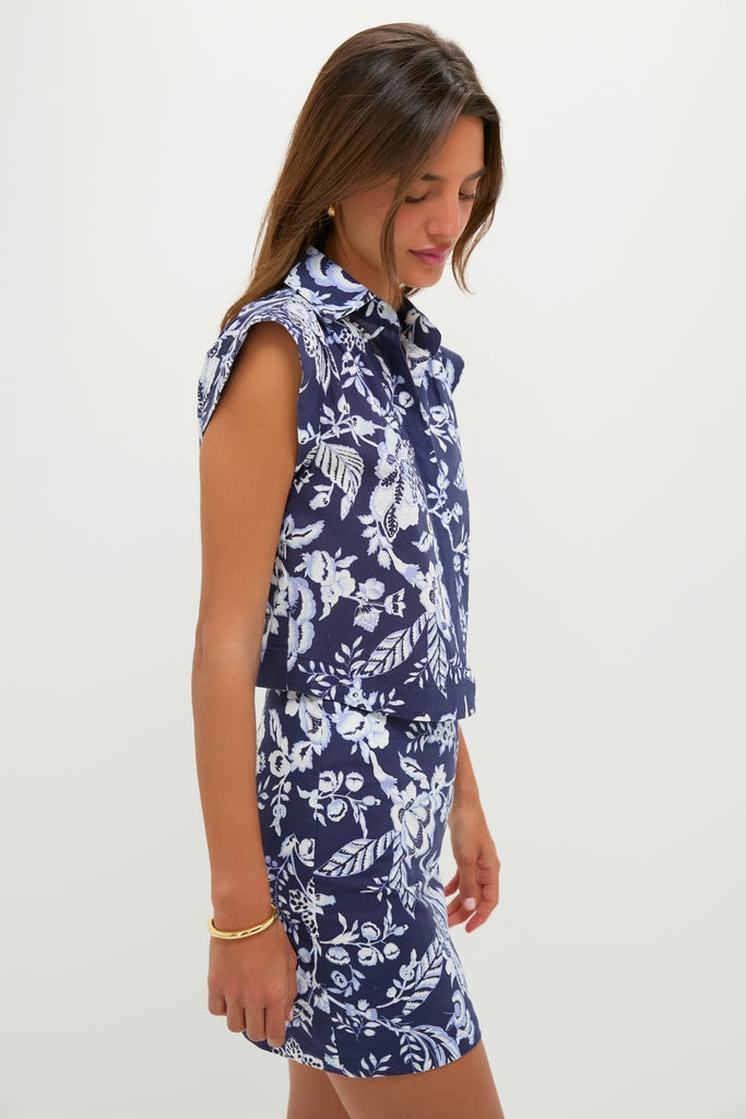 Navy Multi Floral Cropped Charlie Shirt
