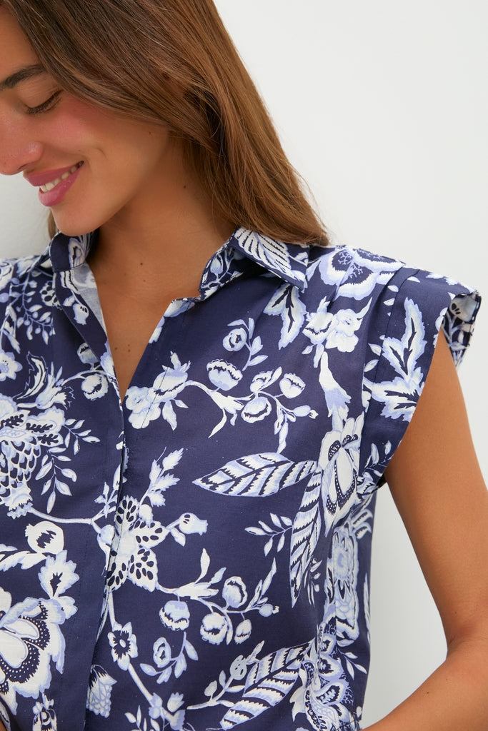 Navy Multi Floral Cropped Charlie Shirt