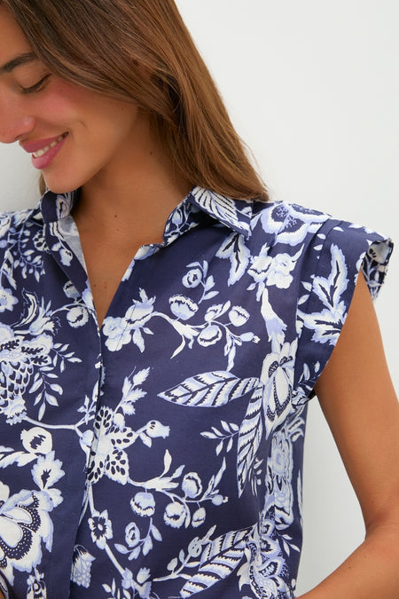 Navy Multi Floral Cropped Charlie Shirt