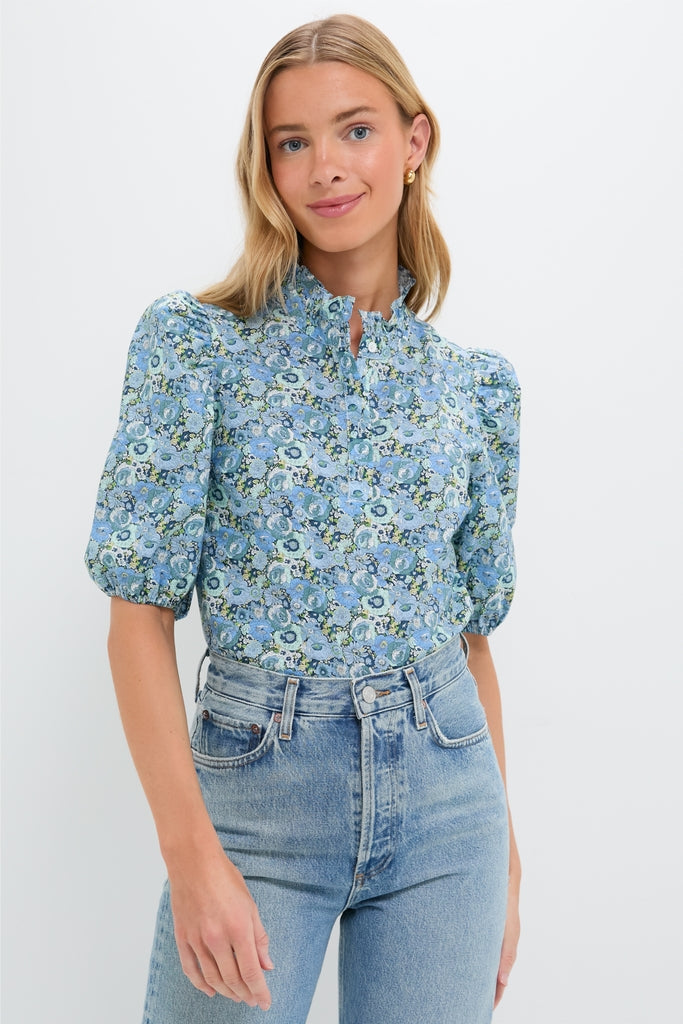 Blue Ditsy Floral Florence Blouse Blue Ditsy Floral Florence Blouse
