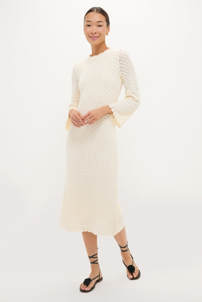Hyacinth House Cream Pointelle Knit Colby Midi Dress Cream / S