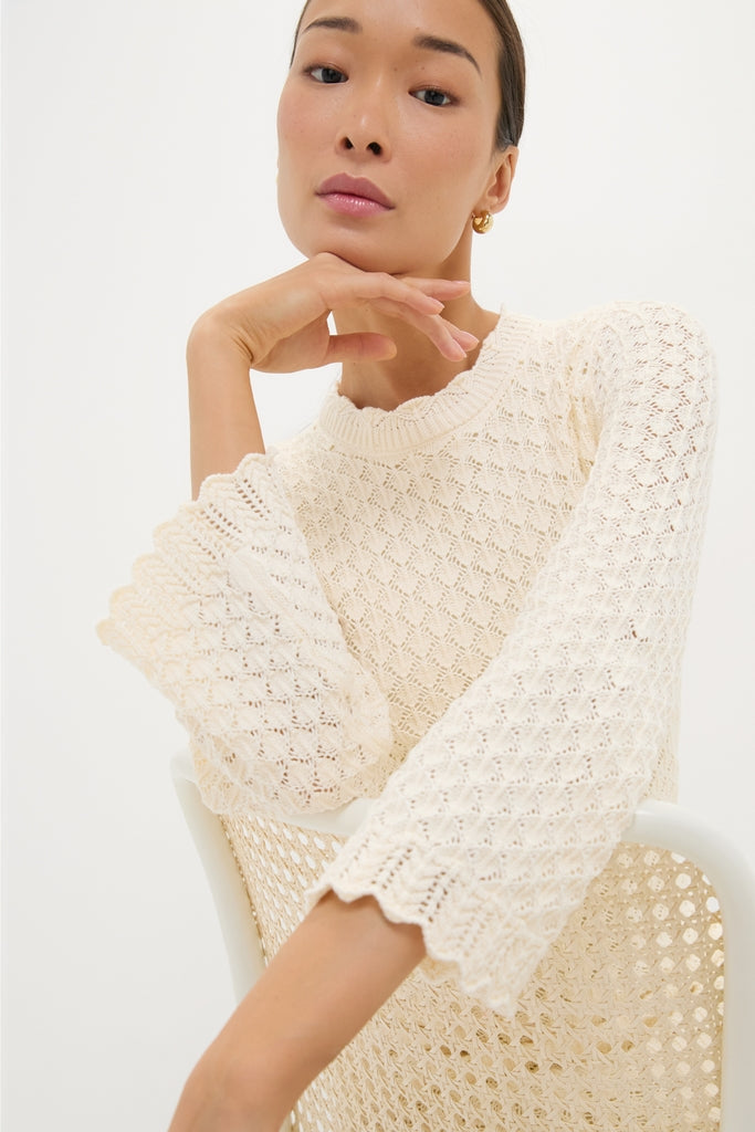 Cream Pointelle Knit Colby Midi Dress