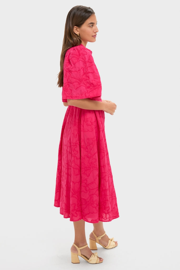 Pink Textured Floral Cindy Midi Dress