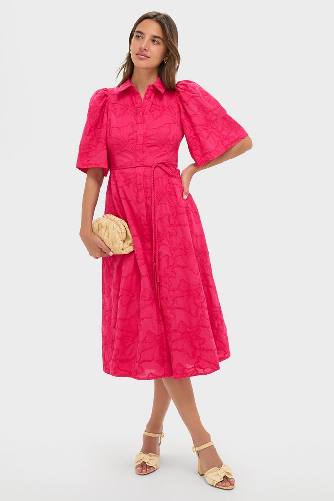 pink textured floral hillsborough midi dress Light Pink Floral Mesh Overlay Tie Back Midi Dress