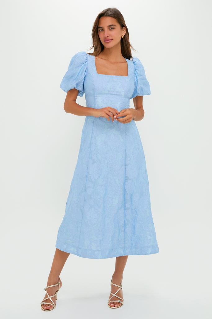 Ice Blue Jacquard Inez Maxi Dress | Hyacinth House