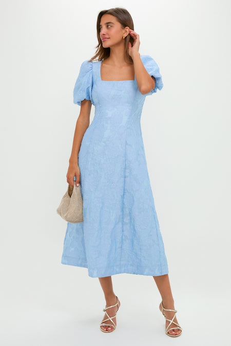 Ice Blue Jacquard Inez Maxi Dress