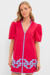 Red & Cornflower Blue Embroidered Arem Caftan