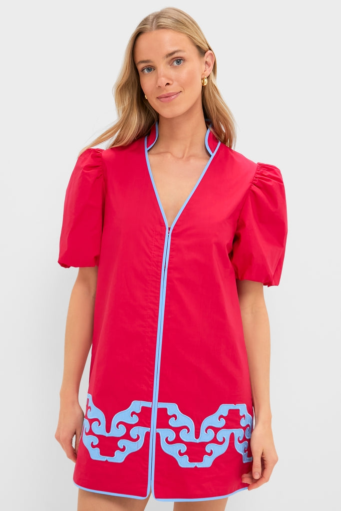 Hyacinth House Red & Cornflower Blue Embroidered Arem Caftan Red & Cornflower Blue / M