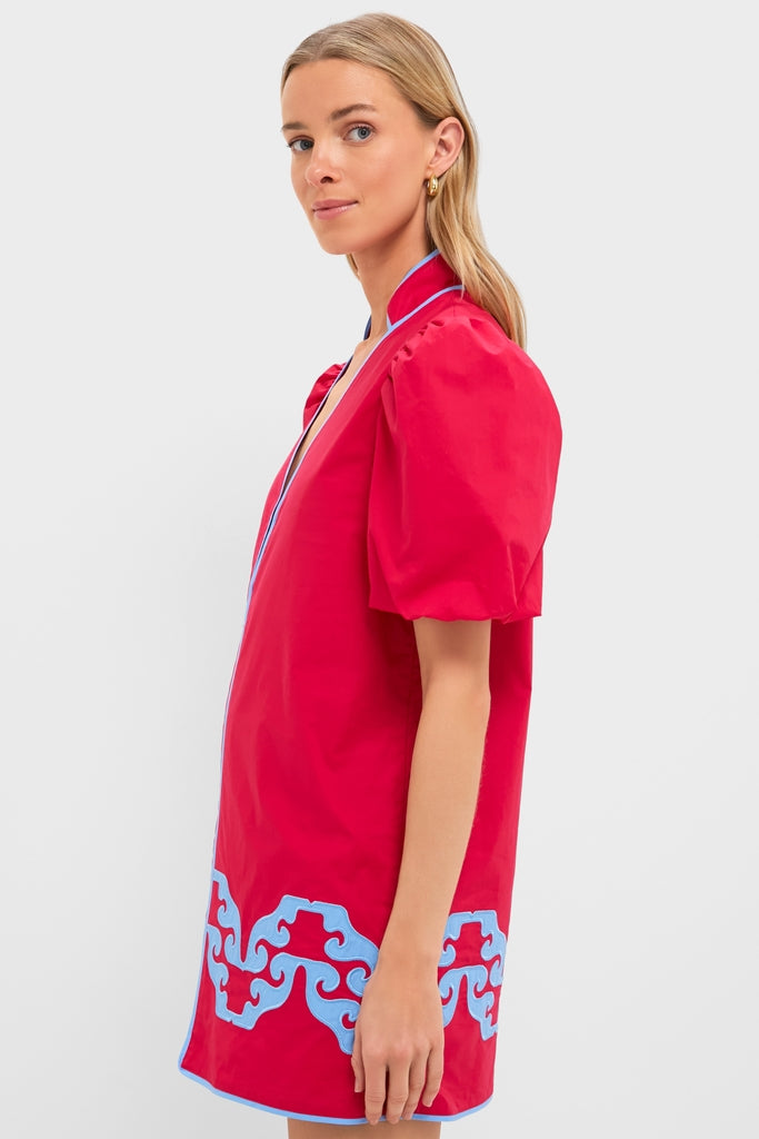 Red & Cornflower Blue Embroidered Arem Caftan