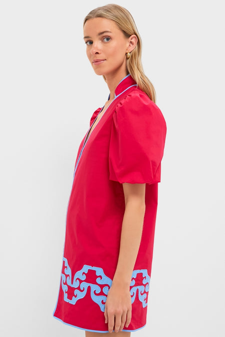 Red & Cornflower Blue Embroidered Arem Caftan