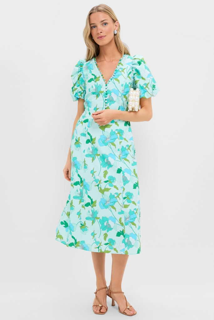 Shades of Blue Floral Marcy Midi Dress