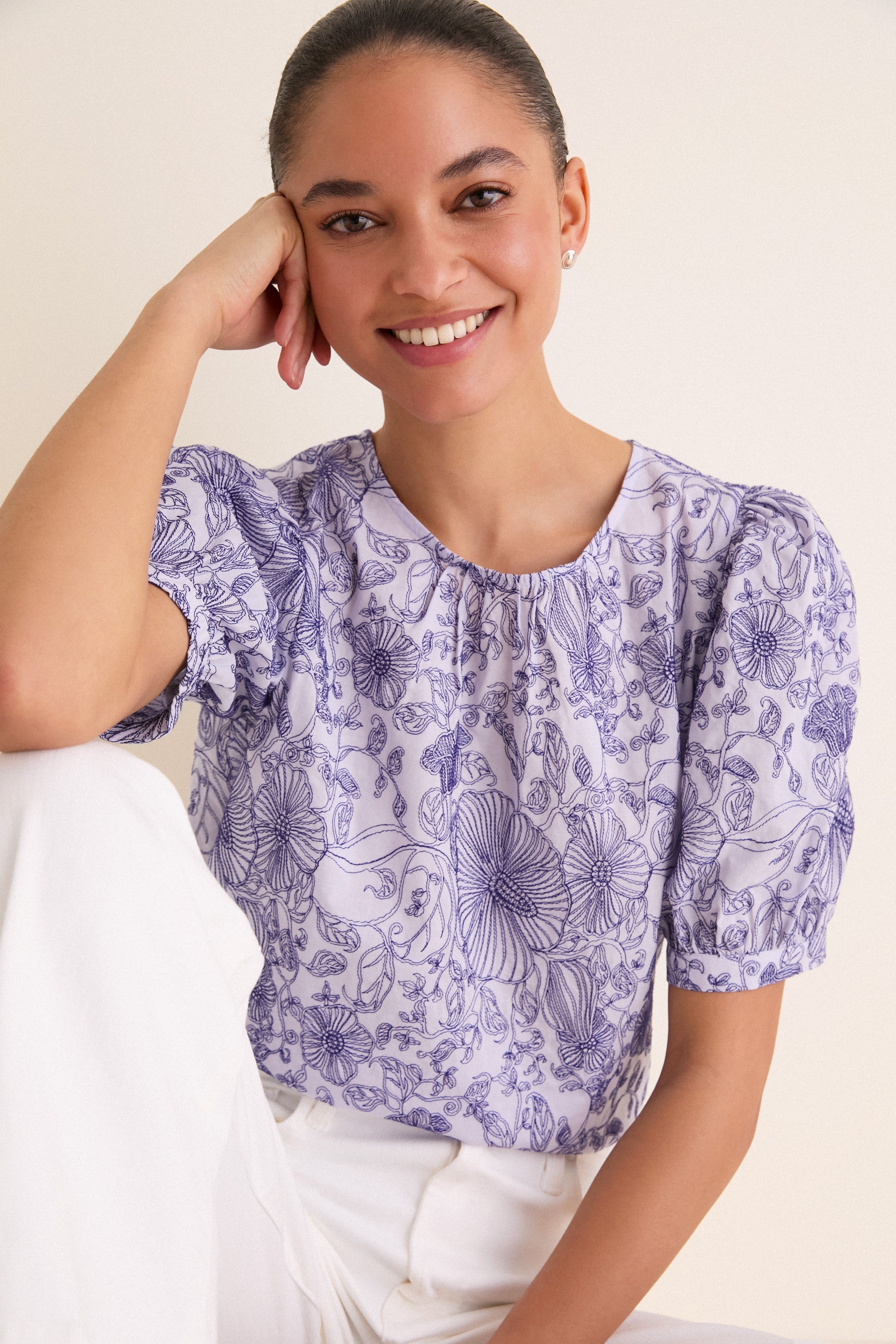 Embroidered Periwinkle Benson Blouse | Hyacinth House