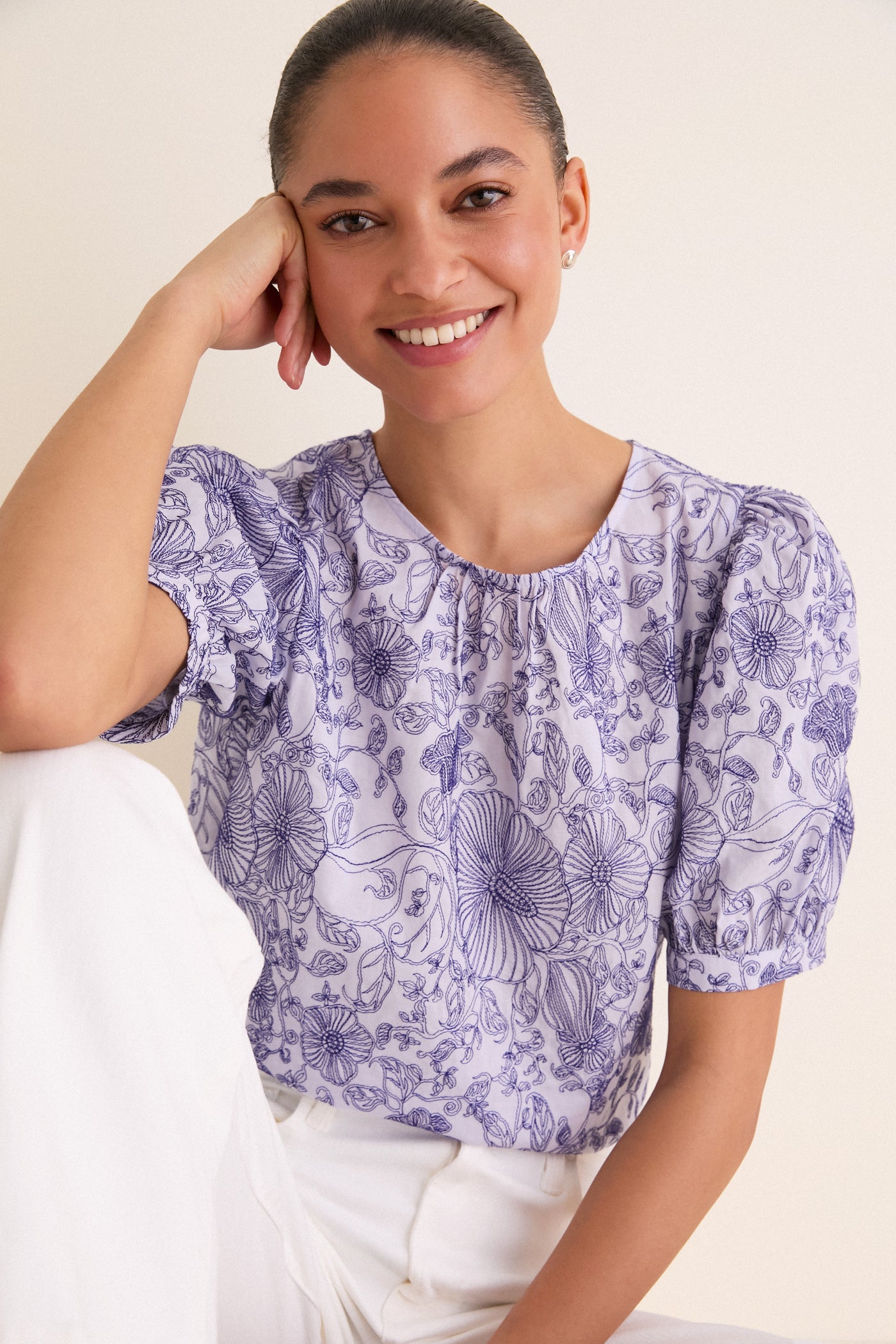 Embroidered Periwinkle Benson Blouse