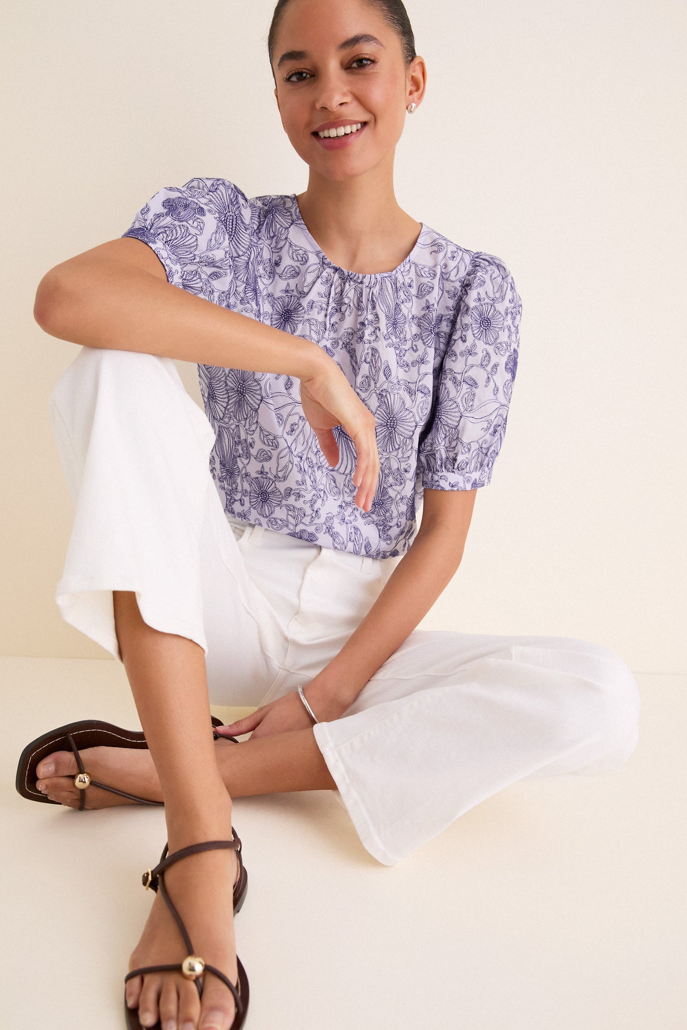Embroidered Periwinkle Benson Blouse