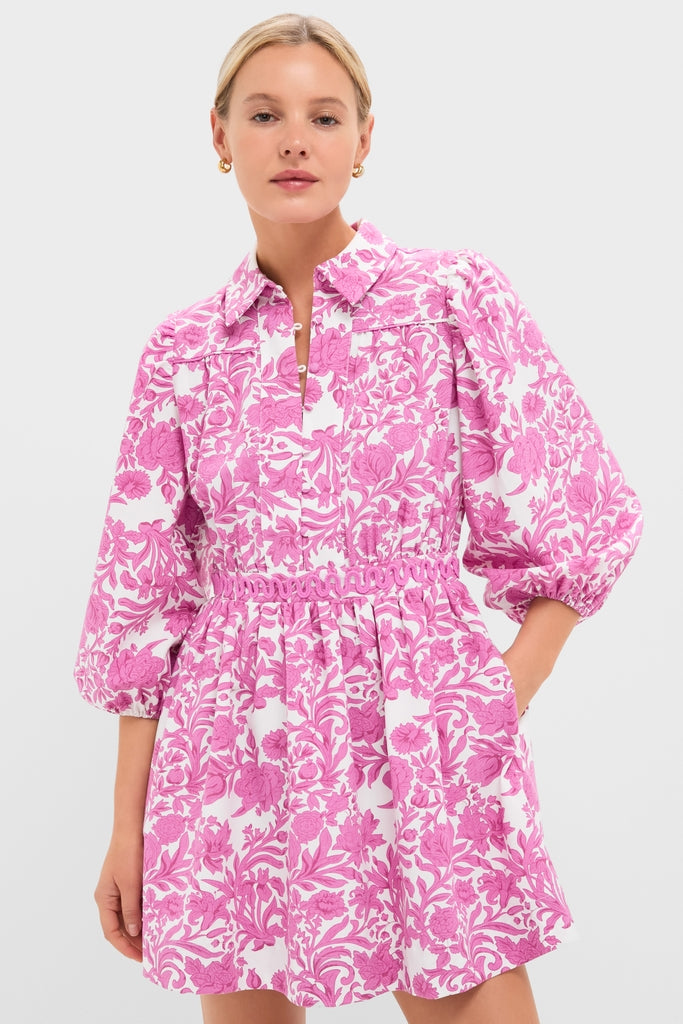 Hyacinth House Pink Floral Lola Mini Shirt Dress Pink Floral / XL