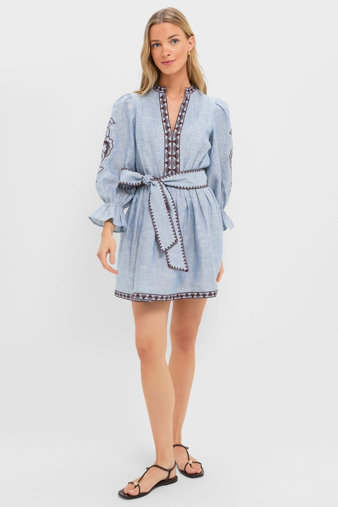 Chambray Embroidered Dowling Mini Dress | Hyacinth House