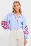 Blue Stripe & Red Soutache Stella Blouse