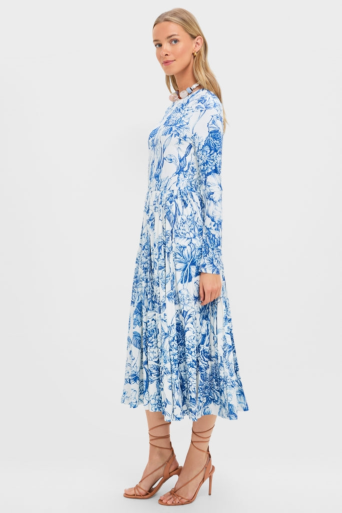 Blue Floral Jersey Pemberton Midi Dress