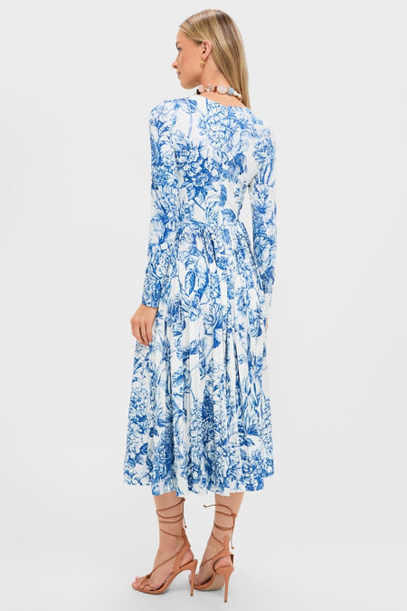 Blue Floral Jersey Pemberton Midi Dress